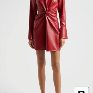 cinq a sept Red Faux Leather Twist-Front Mini Dress